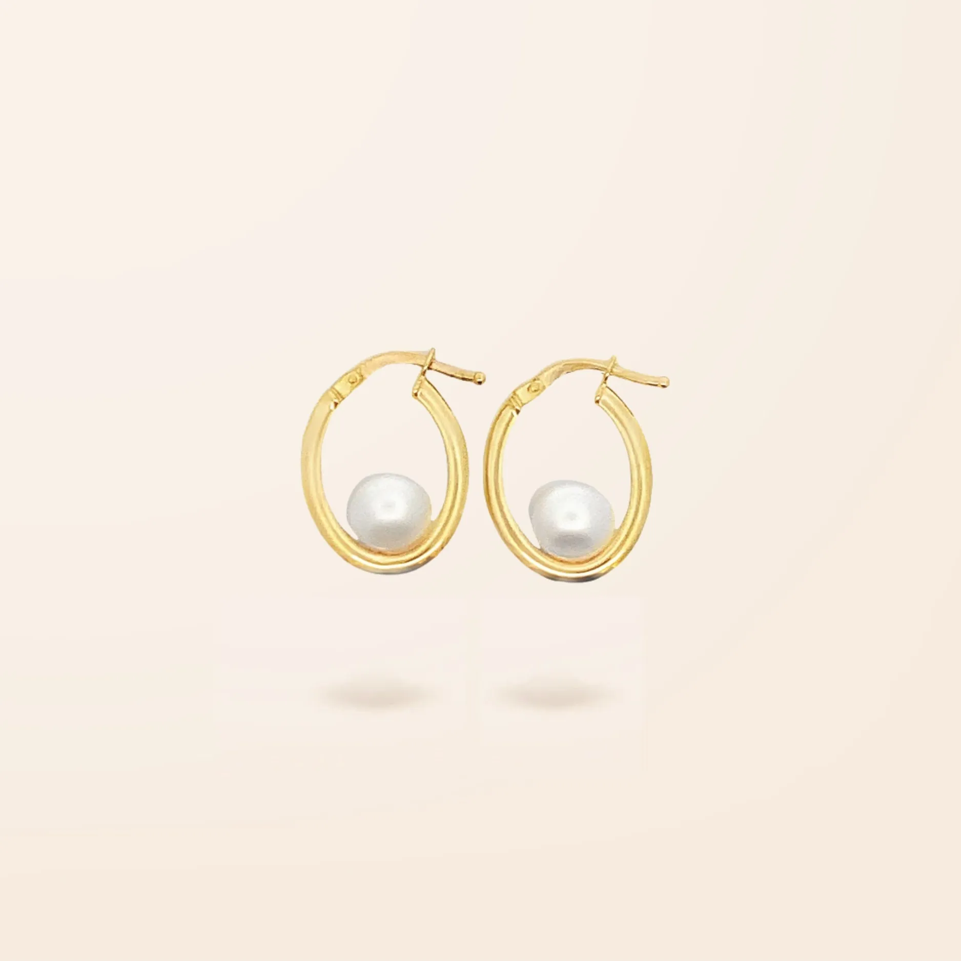 14K Gold Floating Pearl Hoop Earrings