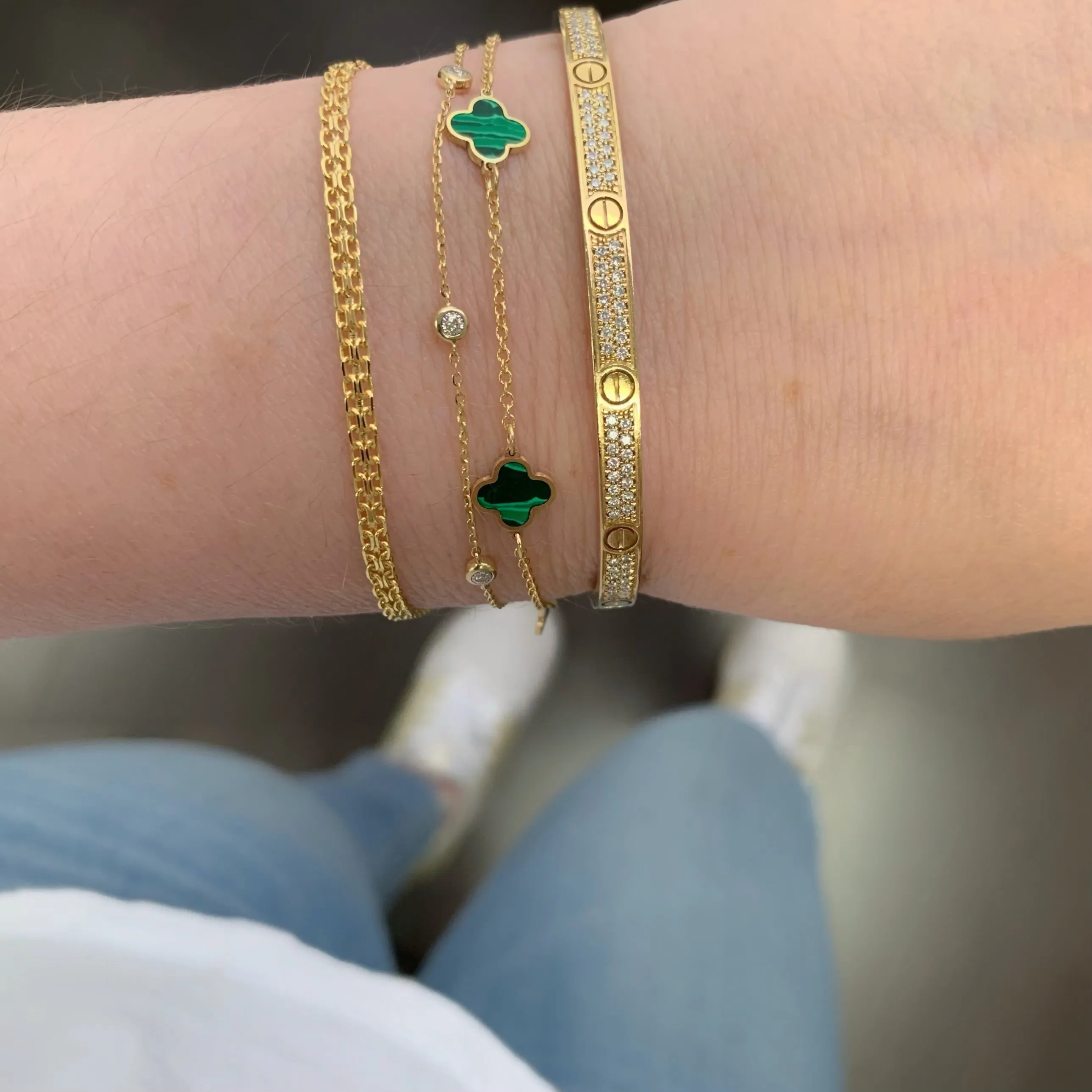 14K Gold Malachite Clover Bracelet