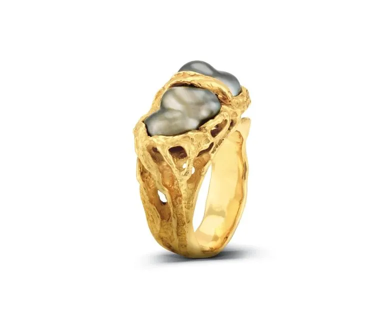 18ct yellow gold pearl ring