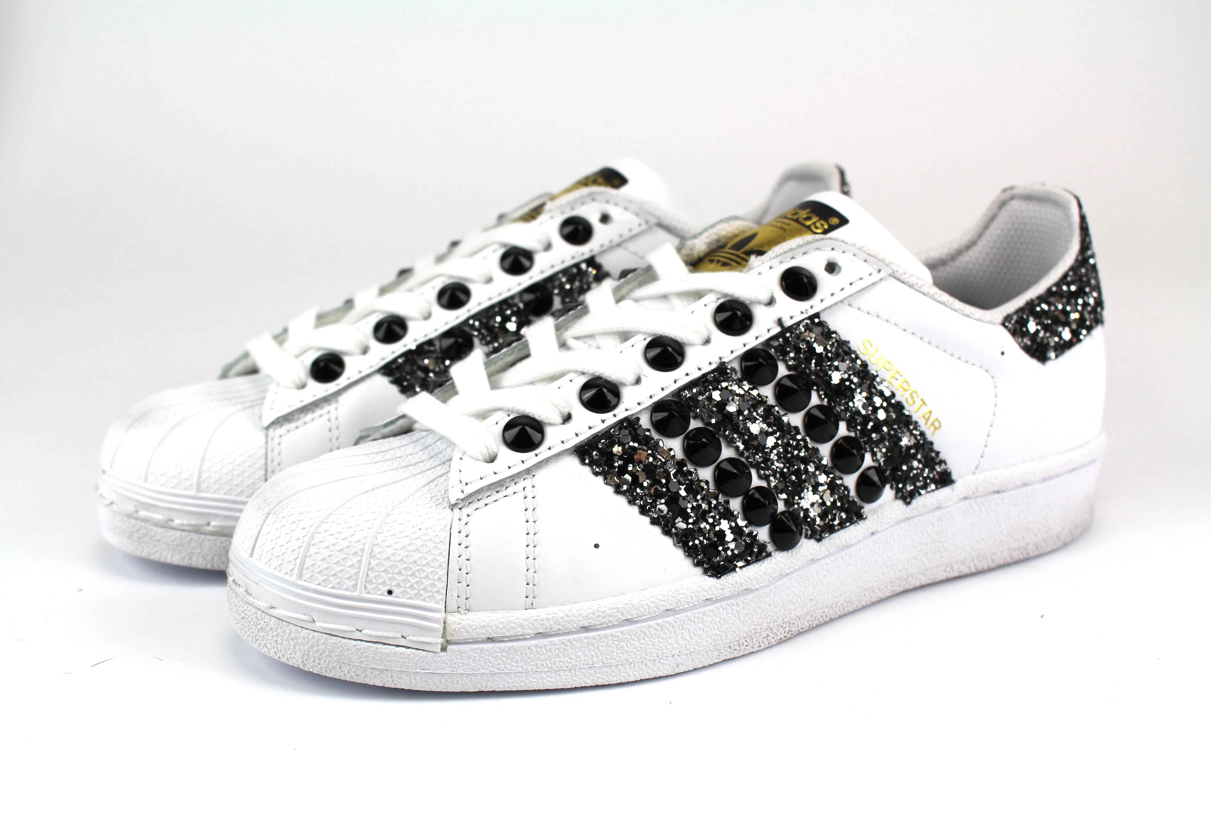 Adidas Superstar Black Silver Glitter & Black Borchie