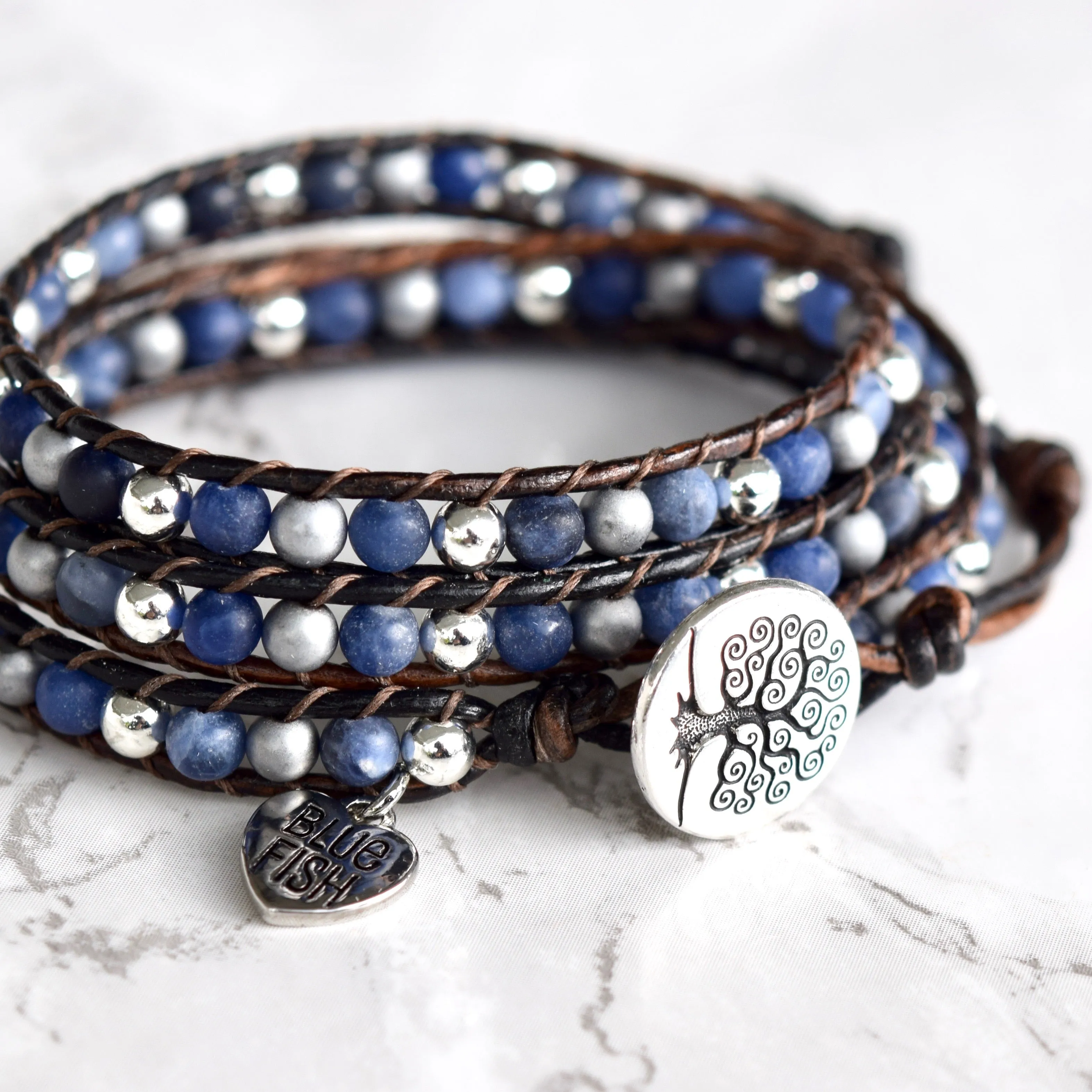 Blue Sodalite & Silver Mixed Wrap Bracelet