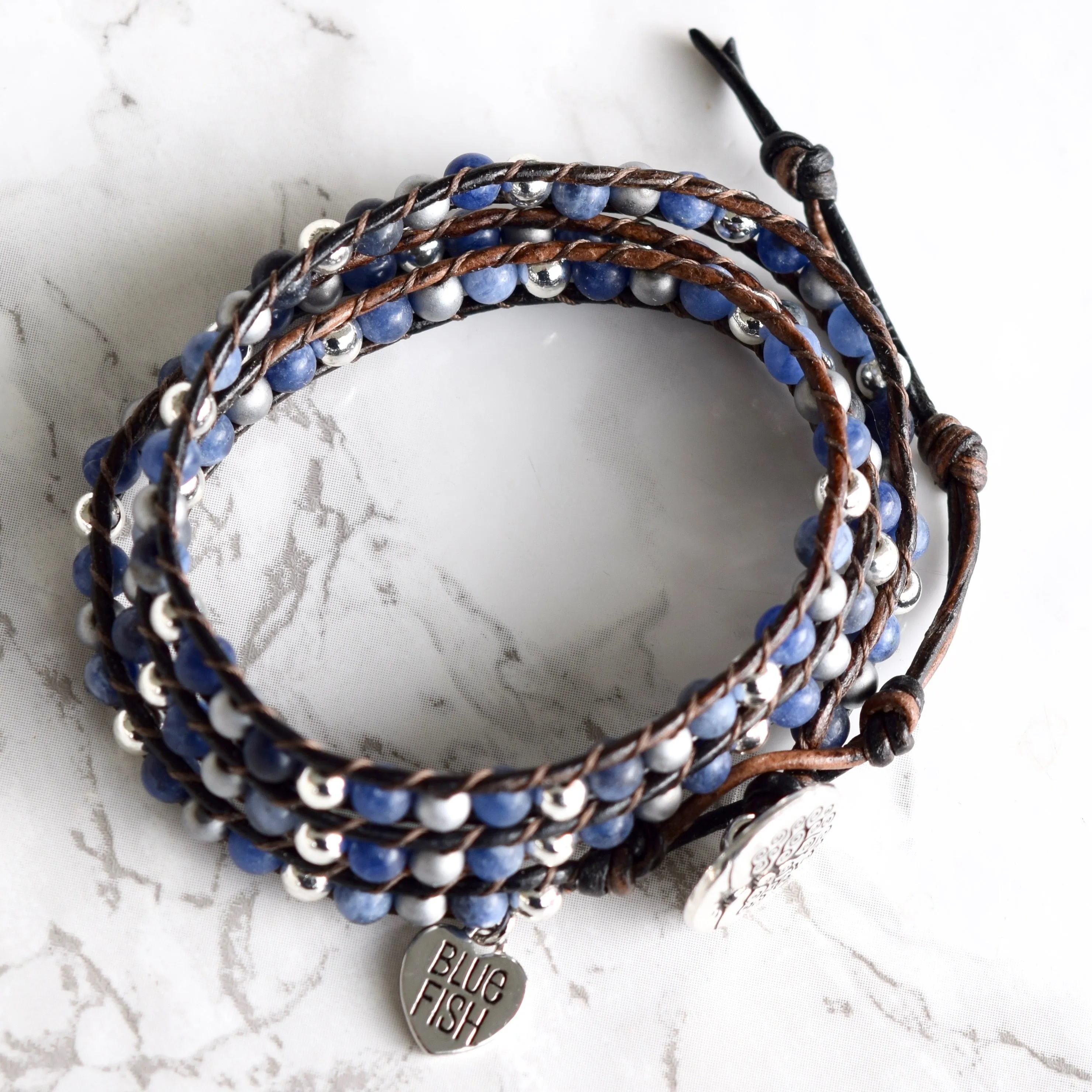 Blue Sodalite & Silver Mixed Wrap Bracelet