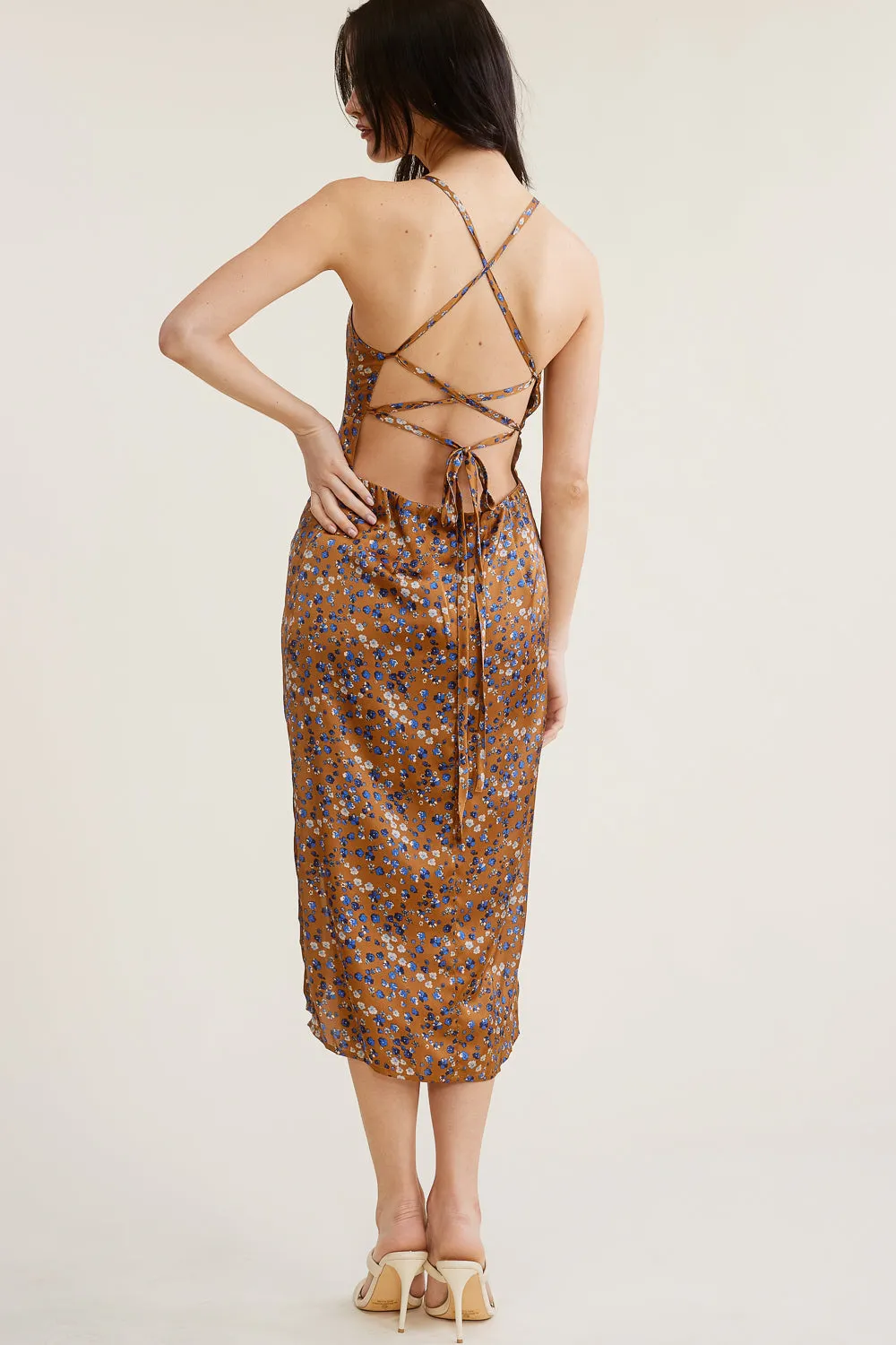 Brown Silk Midi Dress