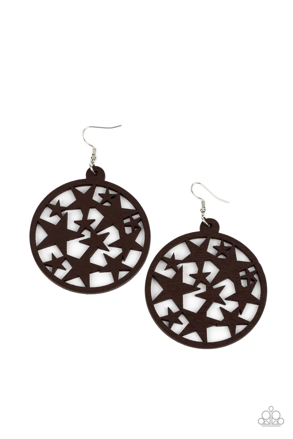 Cosmic Paradise Brown Wood Earrings - Paparazzi Accessories