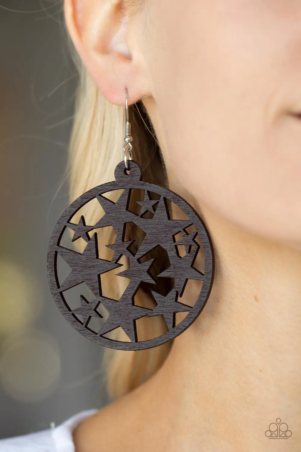 Cosmic Paradise Brown Wood Earrings - Paparazzi Accessories