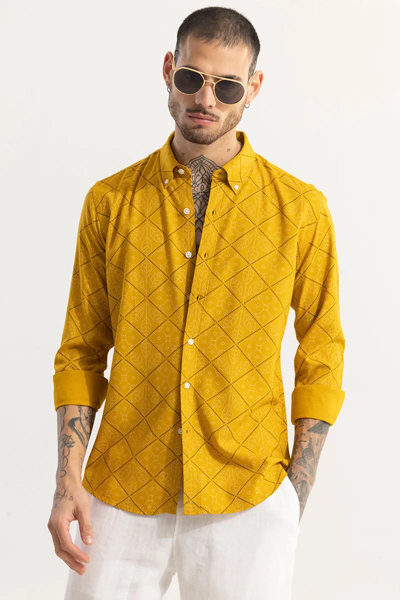 Dotted Leaf Motif Yellow Shirt