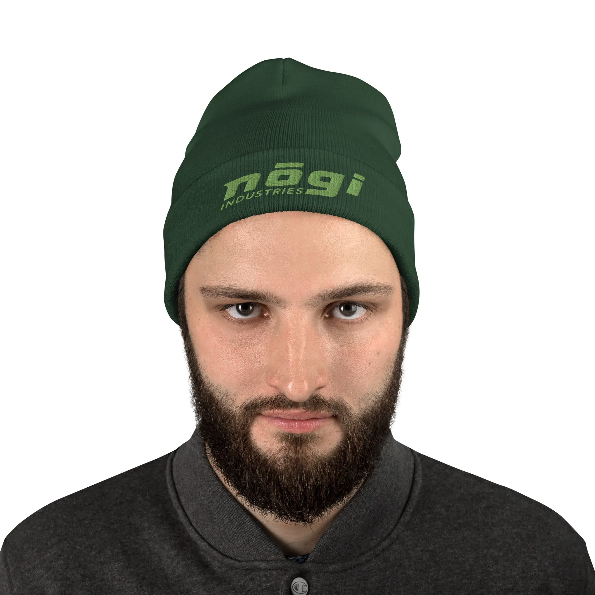 Embroidered Beanie w Puff logo (Green w Green)