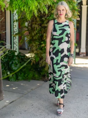 Green/Black Print Dress