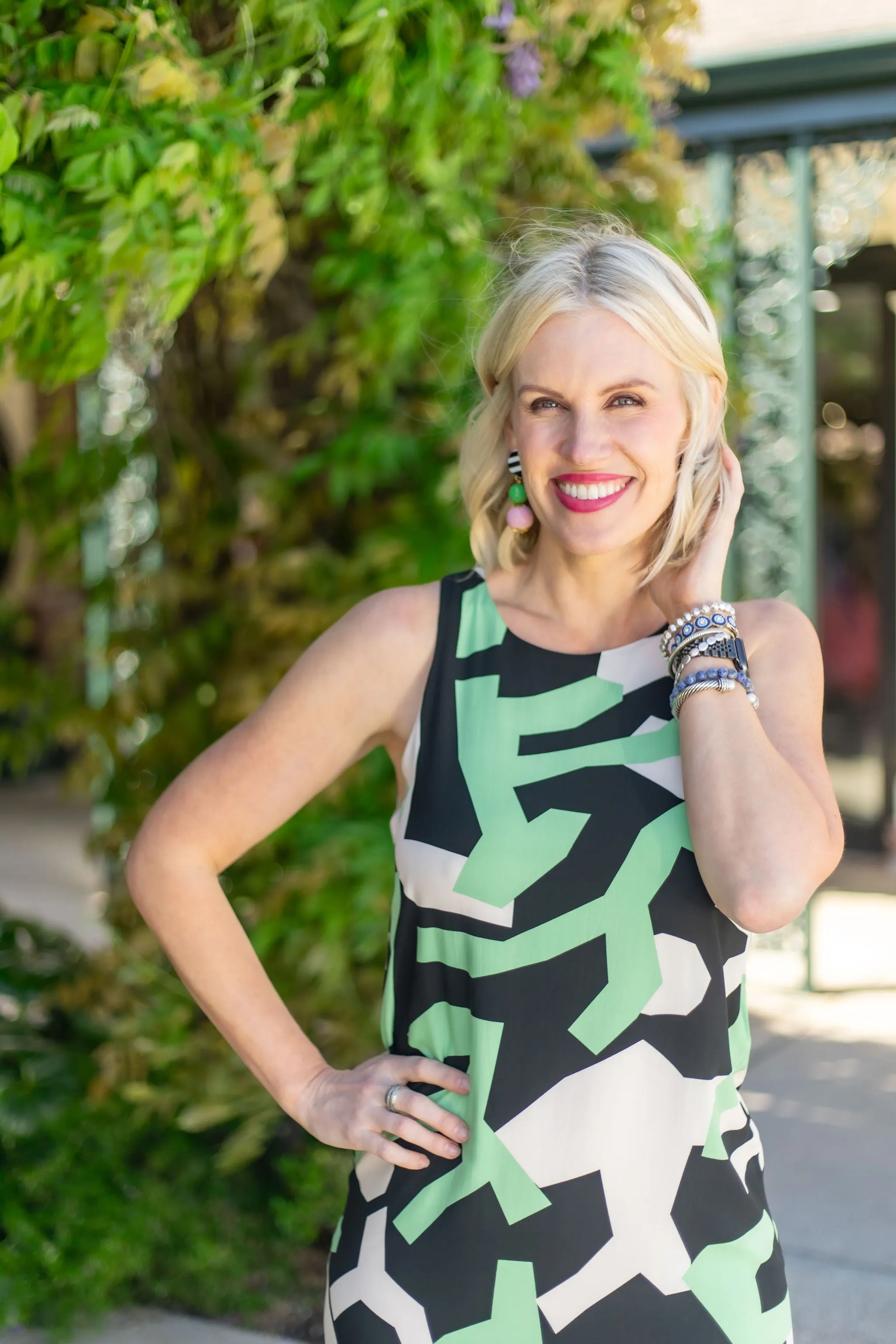 Green/Black Print Dress