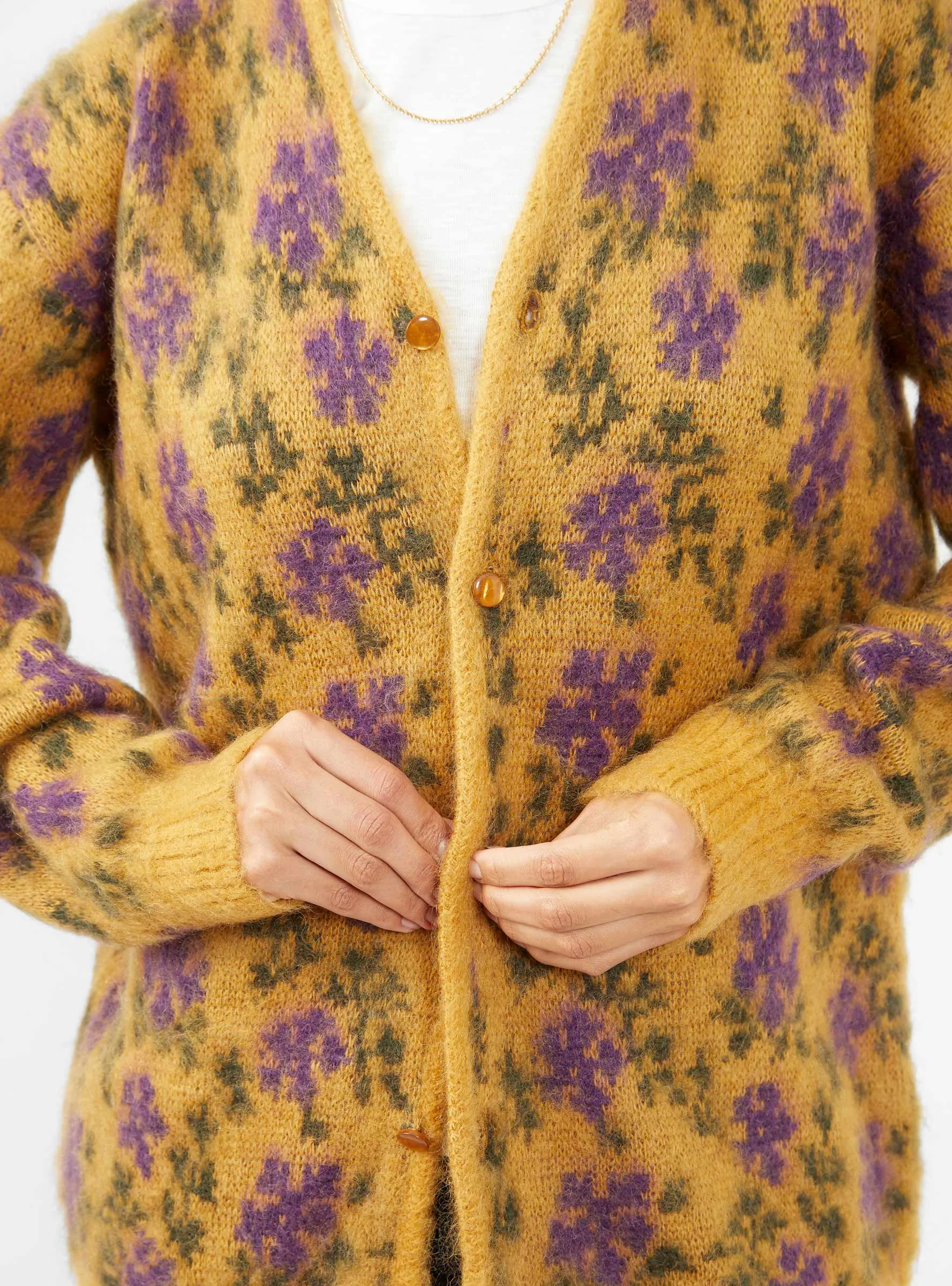 Mohair Cardigan Yellow Floral