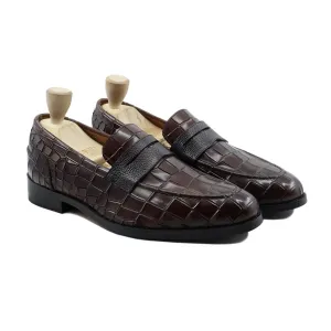 Oregano - Men's Dark Brown Crocodile Printed Calf Leather Loafer