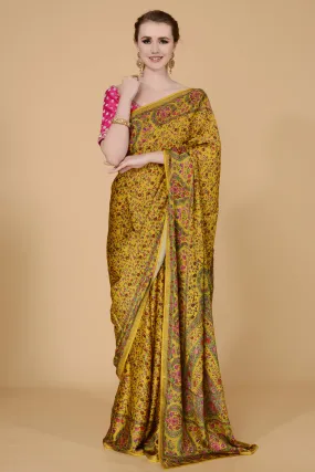 Pale Yellow Printed Saree