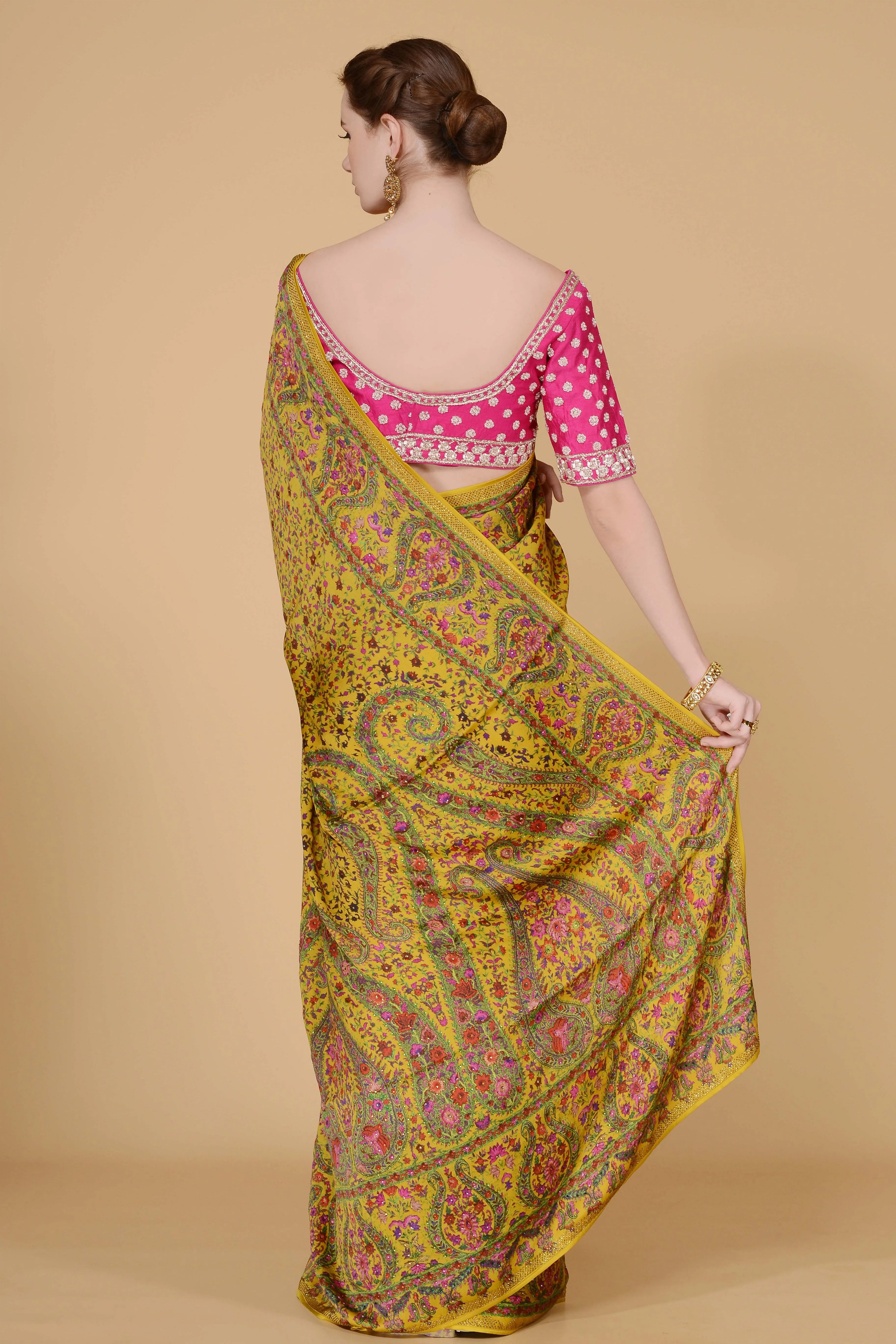 Pale Yellow Printed Saree