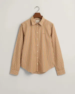 Regular Fit Striped Poplin Shirt- Camel