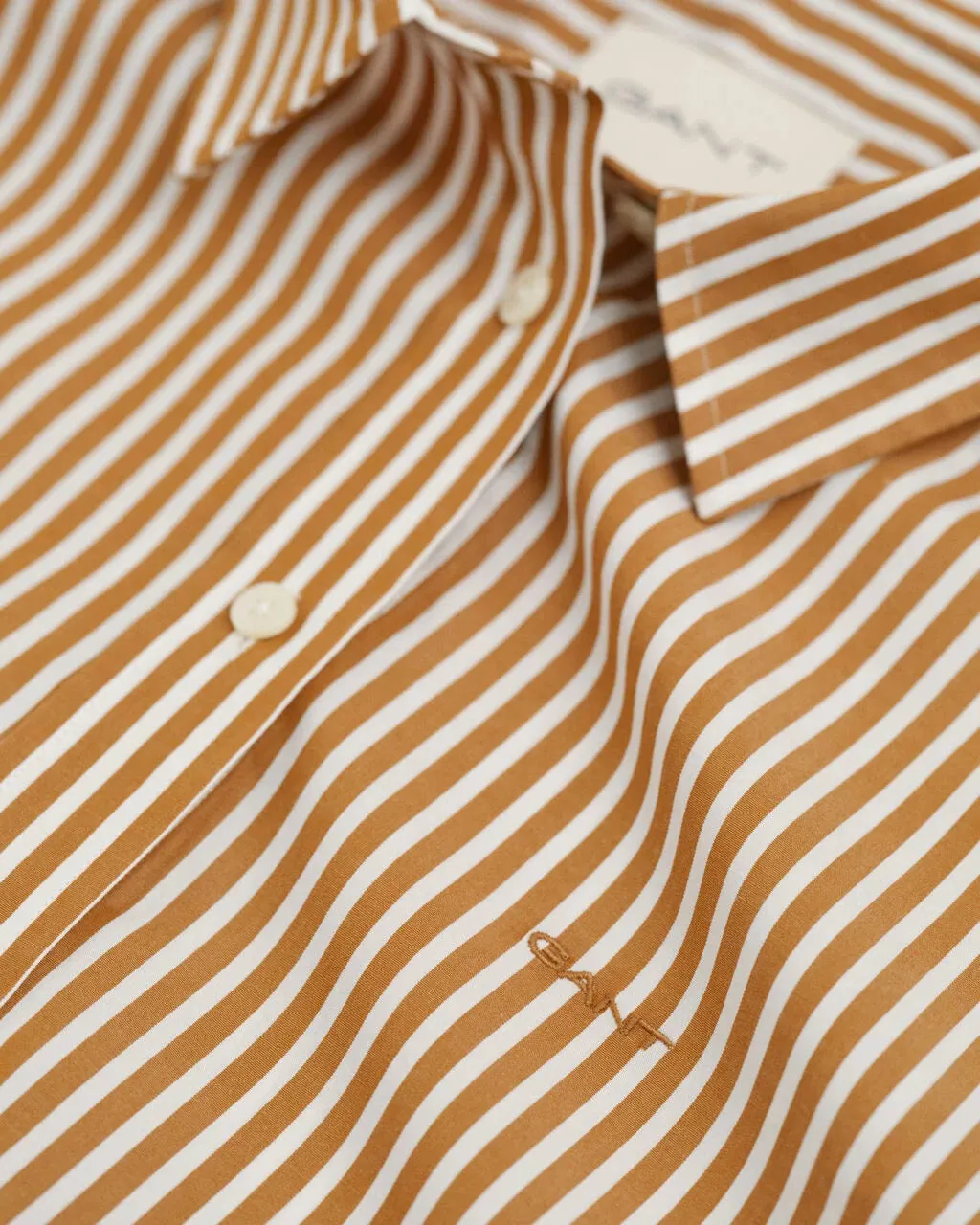 Regular Fit Striped Poplin Shirt- Camel