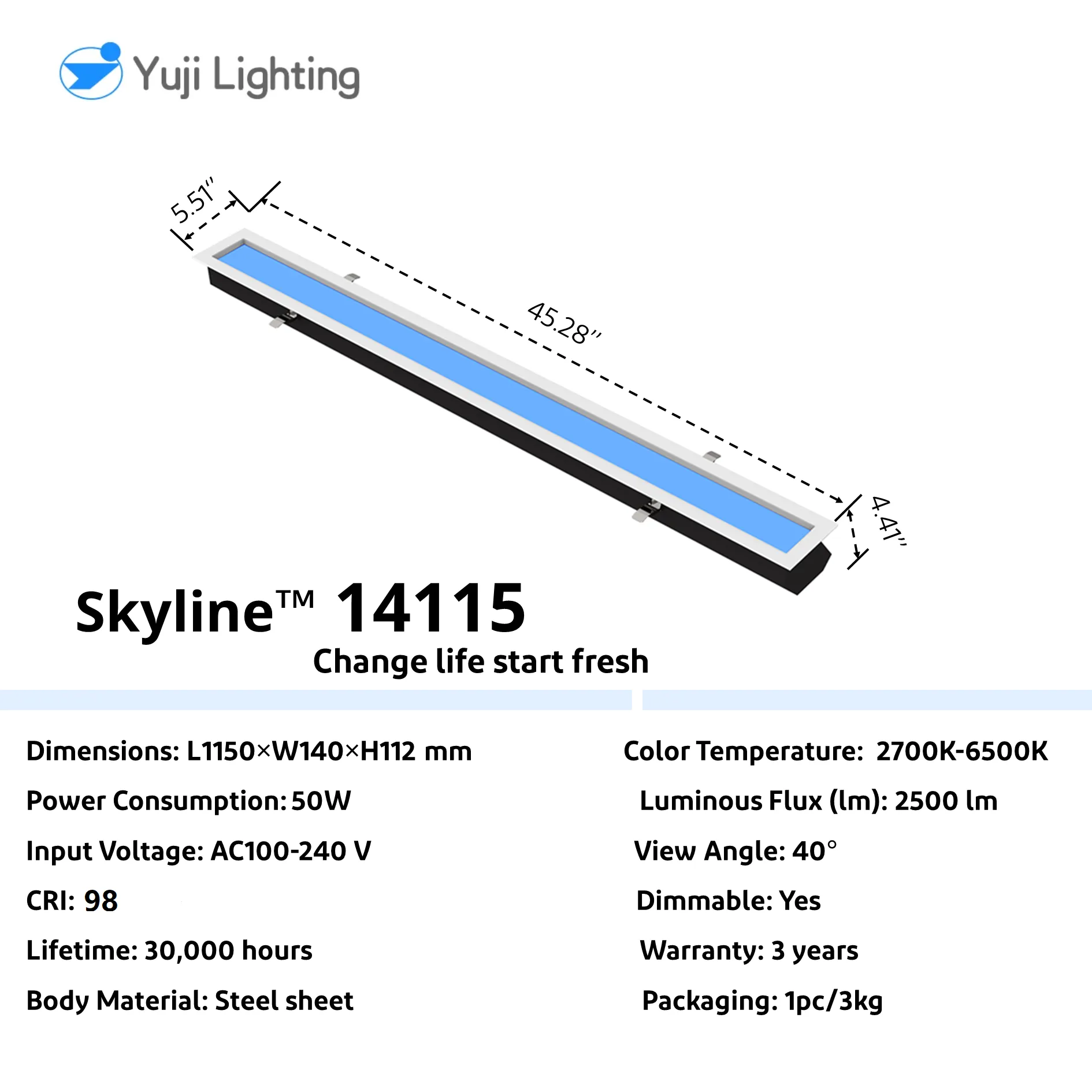 Skyline CRI 98 50W 14115 Rooflight Ceiling Light 2700K-6500K