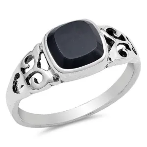 Square Black Onyx Sterling Silver Ring