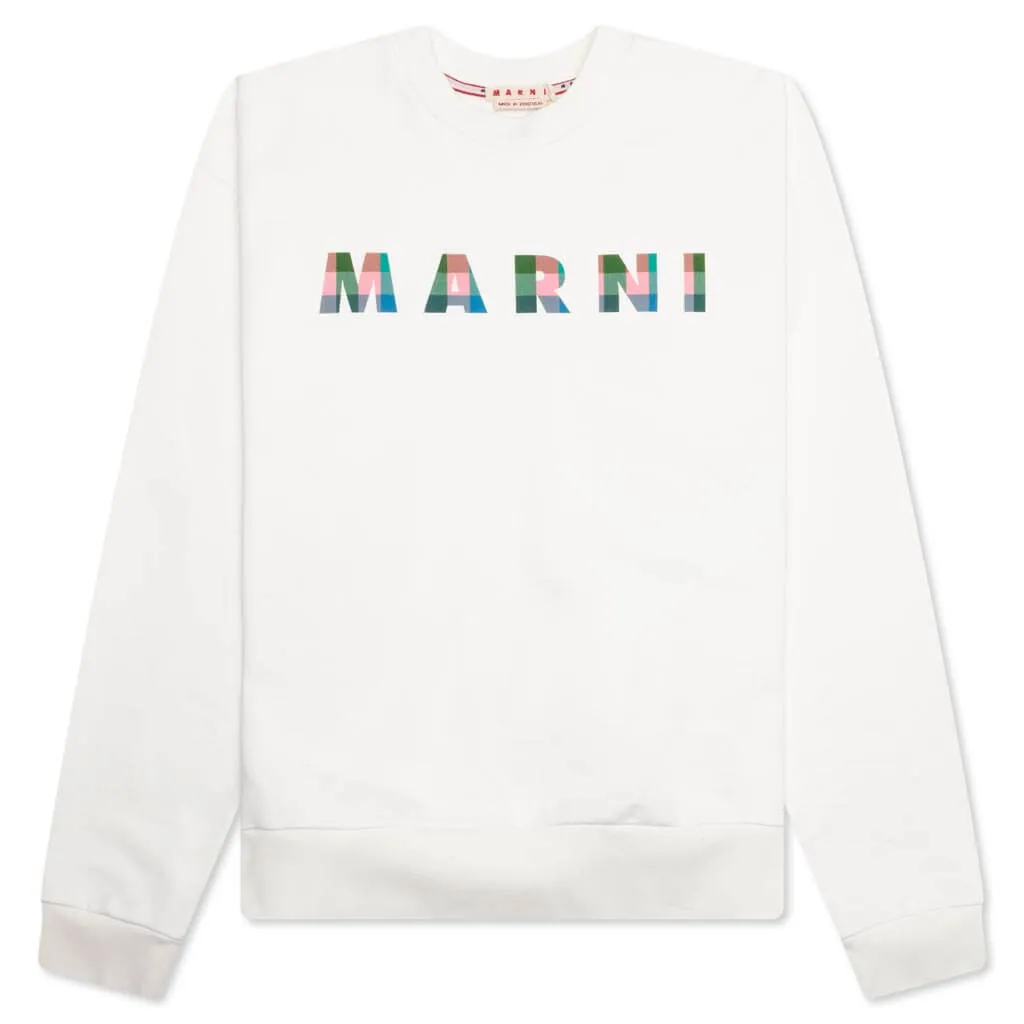 White Cotton Sweatshirt With Gingham Logo - Natural White