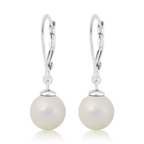 White Pearl White Gold Palladium Girl's Leverback Earrings