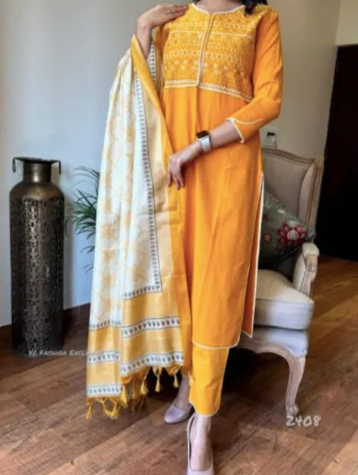 Yellow Embroidered Salwar suit