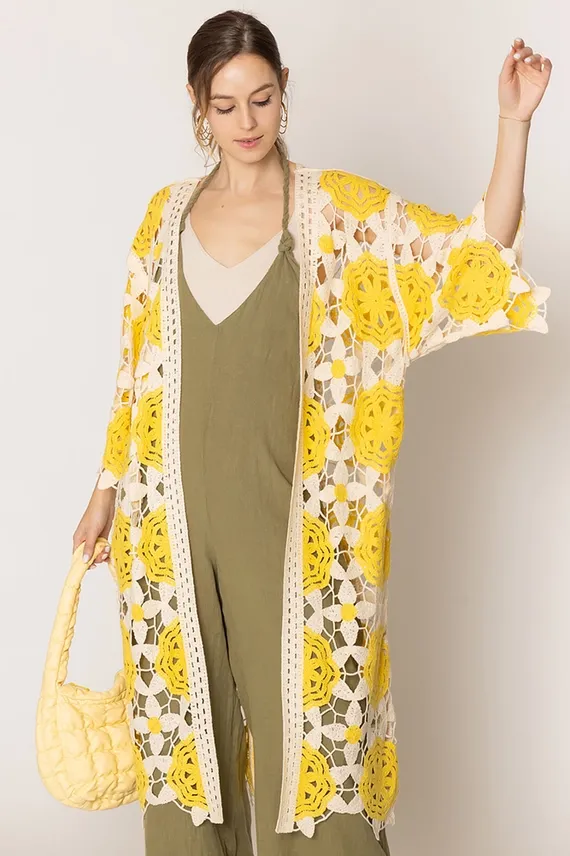 Yellow Flower Crochet Cardigan