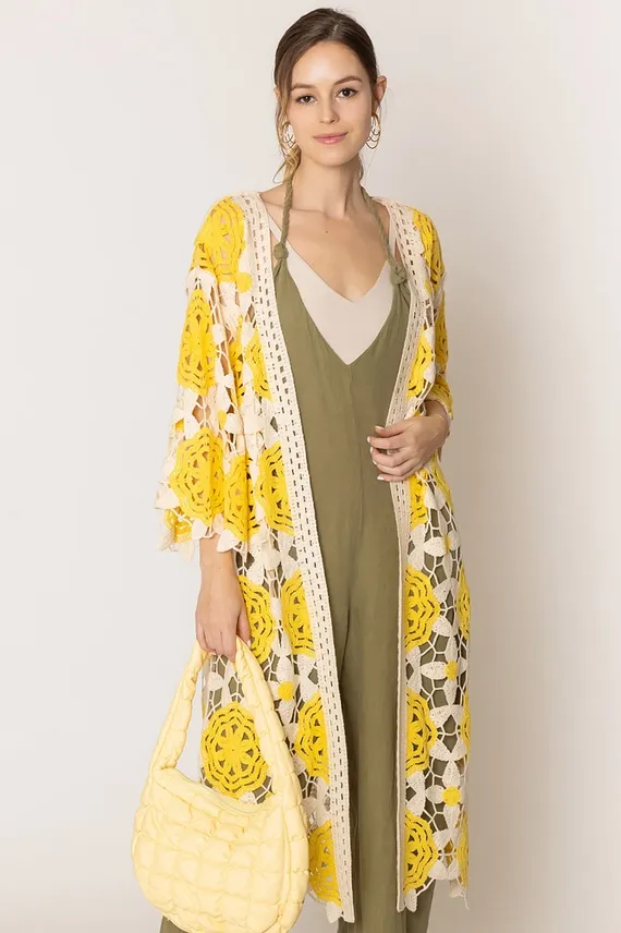 Yellow Flower Crochet Cardigan