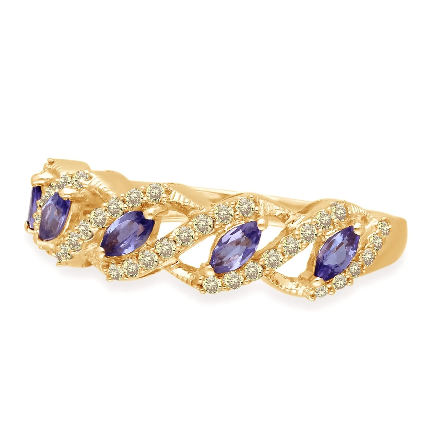 Yellow Gold Tanzanite and Yellow Diamond Renaissance Ring