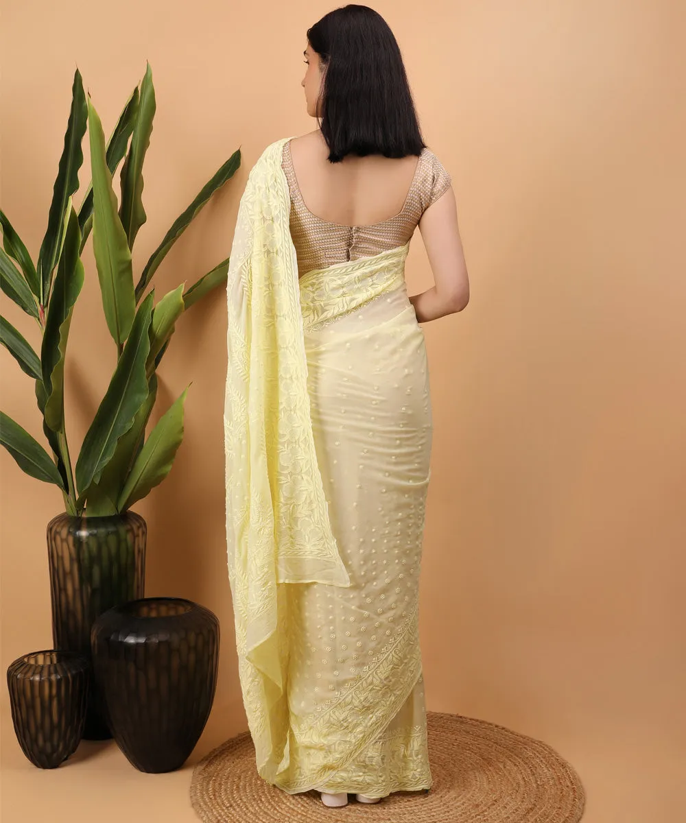 Yellow yellow handloom chikankari saree